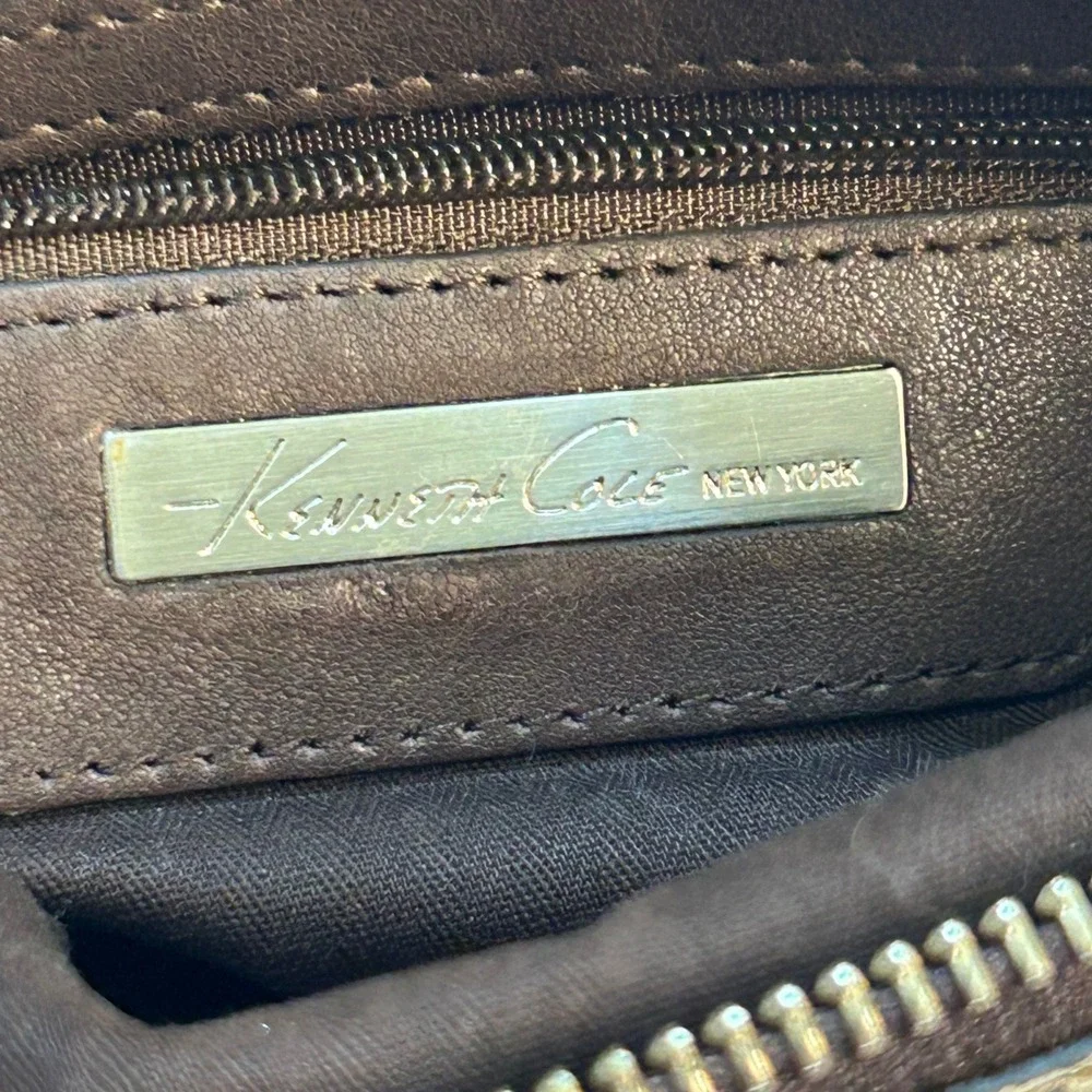 Kenneth Cole New York Leather Wristlet Clutch Brown Snake Print Fold‎ Over